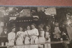 Great old photo on cardboard – party, vineyard?? Austria? soldiers