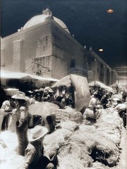 Native Pueblo Market Scene Black & White Photograph, Framed