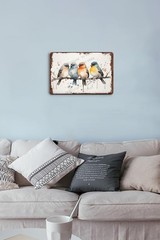 Vintage Birds Metal Wall Decor, Watercolor Bird Art Print, Rustic Tin Sign, H…