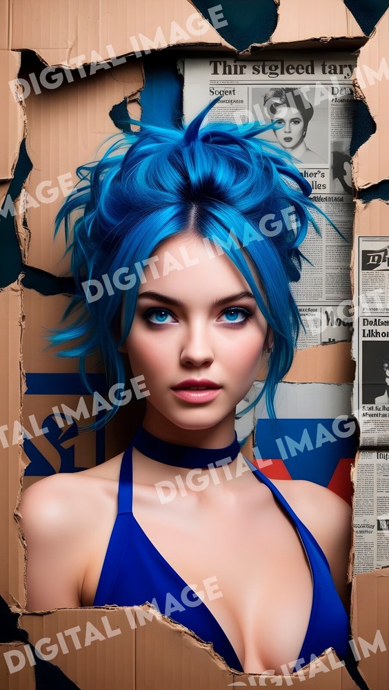 Digital Image Picture Photo Wallpaper – Cinematic AI Art of Woman w/ Blue Hair