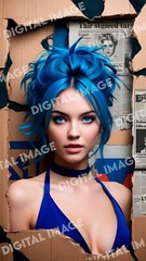 Digital Image Picture Photo Wallpaper – Cinematic AI Art of Woman w/ Blue Hair