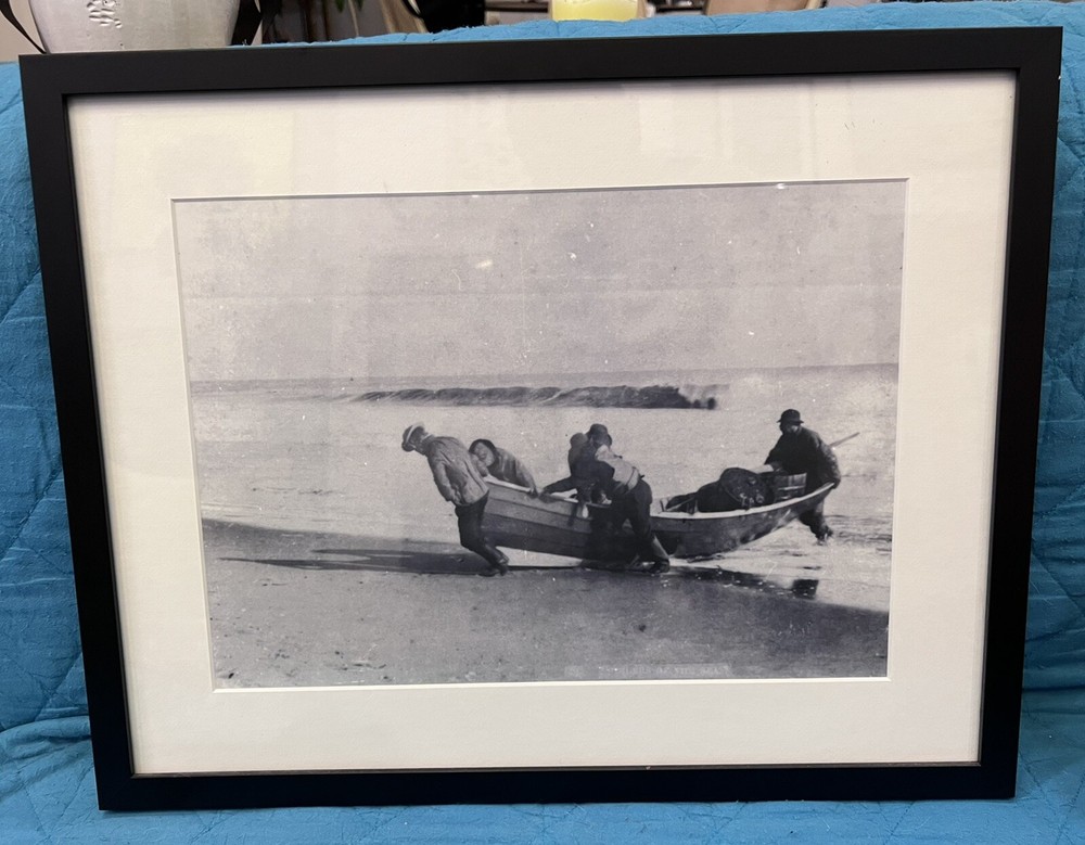 Rare Framed Nantucket Island Dory Men Art Photograph Reprint Of Late 1800’s