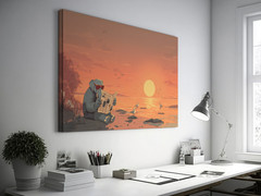 Funny Elephant Poster, Elephant Reading Newspaper on Beach at Sunset Cute Animal