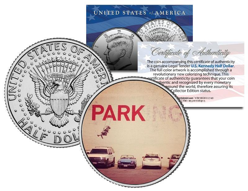 BANKSY * PARKING GIRL SWING * Colorized JFK Half Dollar U.S. Coin LA Street Art