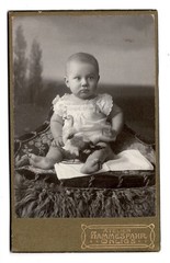 CdV Photo Baby with Toy Goose around 1905 – Atelier Hammesfahr Ohligs, Rare