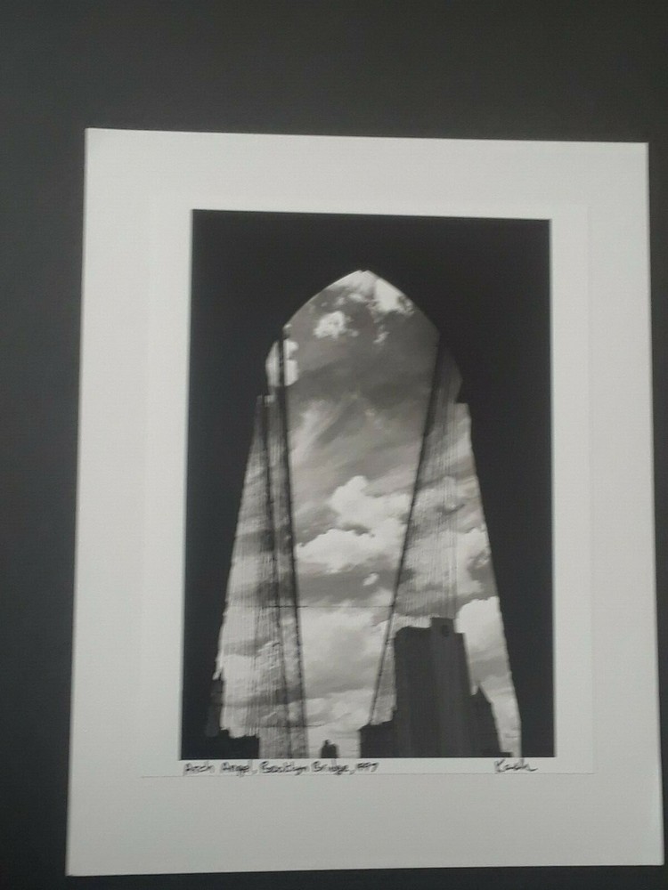 Vintage1997 B&W Photo Brooklyn Bridge, Arch Angel by Photographer Sam Kash