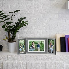 3 Hinged Picture Frame Trifold Combo Pine Wood with Real Glass, Display Two 4…