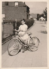 Vintage Photo Girl in Dress with Bicycle Fashion Snapshot