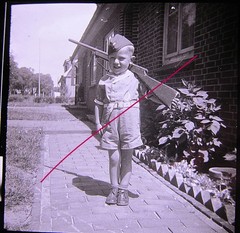 Young Boy Playing Soldier with Wooden – Rifle 2 x Historical Glass Negatives