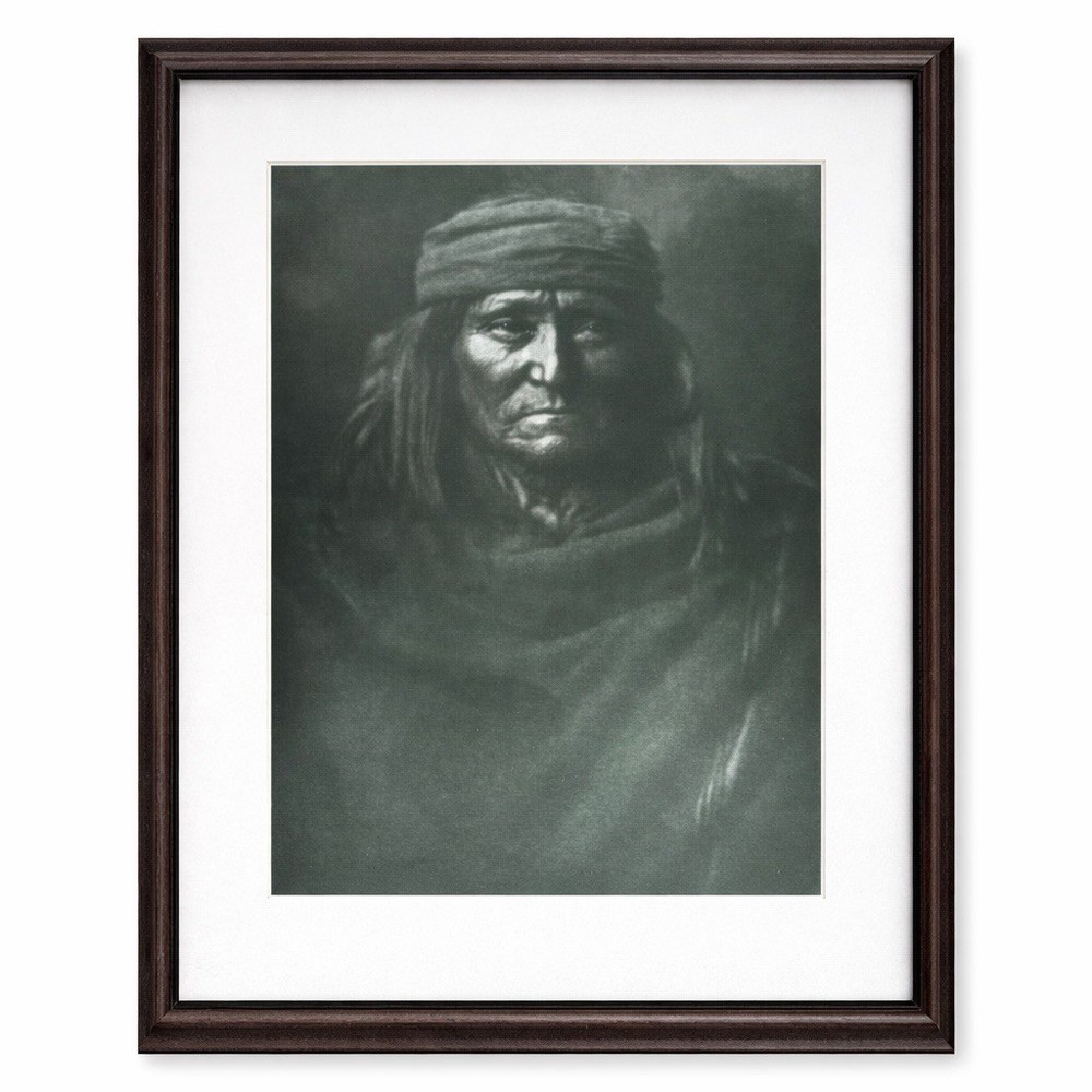 Vintage Framed Native Elder Portrait Black & White Tribal Wall Art 16×13