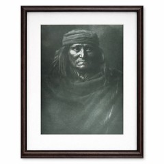 Vintage Framed Native Elder Portrait Black & White Tribal Wall Art 16×13
