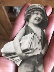 Antique Cut Out Photo Adorable Newspaper Boy Newsboy Cap & Knickers