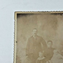 Antique Cabinet Card Photograph- Family of four heavy fading picture vintage