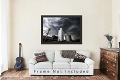 Country Photography Print of Storm Clouds Swirling Over Grain Elevator in Kansas