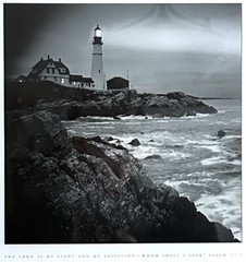 Portland Head Lighthouse Black & White, Framed & Matted Inspirational Psalm 27:1