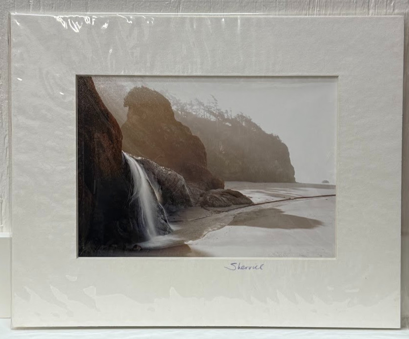 Signed Sherrill Photo Hug Point Oregon Coast Waterfall Beach Moody PNW Art