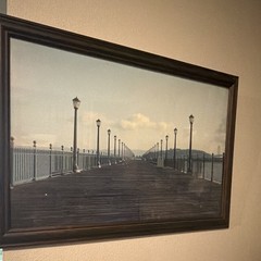 Framed Color Landscape Photograph Wall Art Pier/Boardwalk Lamp Posts Ocean