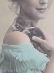 Vintage Ornate Gilt Glass Framed Portrait Of A Lady And Her Kitten