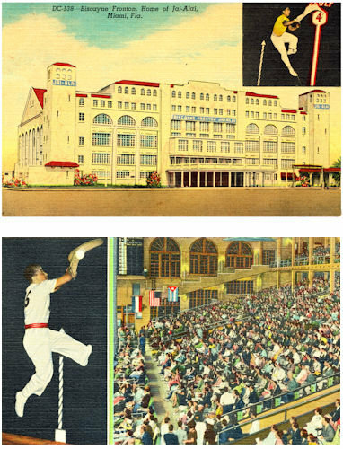 8 1/2 x 11″ PHOTO of 2 POSTCARDS of MIAMI FLORIDA JAI ALAI FRONTON + CROWDS 1945