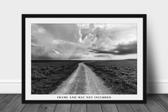 Country Photography Print – Black and White Photo of Road in Flint Hills Kansas