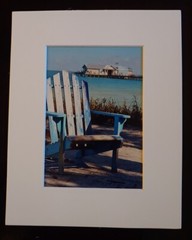 Original Matted Photo – Adirondack Chair on beach by Anna Maria Island City Pier
