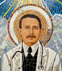Icon of Saint Jose Gregorio Hernandez, Fine Stone Rock Slate 7.5 x 7.5, exelent