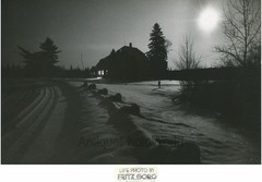 Lonely house in winter night vintage snow landscape art photo by Fritz Goro