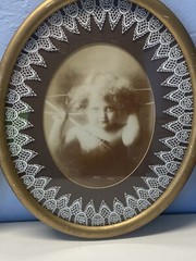 Vintage Large Oval Frame 15×18 Cupid Awake + Cupid Sleeping Photographic Images