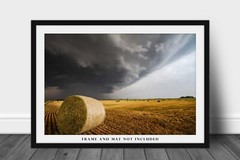 Country Photography Print – Storm Over Round Hay Bale on Stormy Day in Kansas