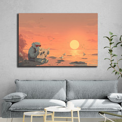 Funny Elephant Poster, Elephant Reading Newspaper on Beach at Sunset Cute Animal