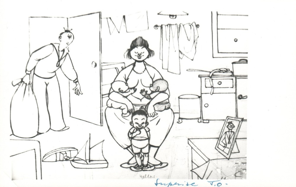 1964 RARE John Olday Real Photo SIGNED Satirical Cartoon Baby Surprise POSTCARD