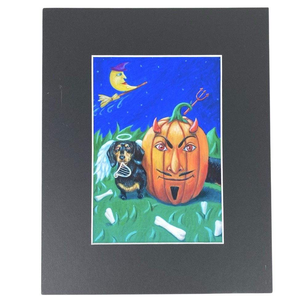Rebecca Tiano Photograph Matted Signed On Back Pumpkin Daschund Halloween