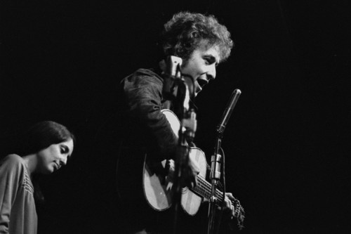 Vintage 60’s Photograph of Bob Dylan with Joan Baez at folk concert in Monterey