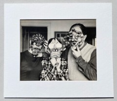 Vintage Mask Family Portrait Surreal Halloween Strange Bizarre BW Art Photograph