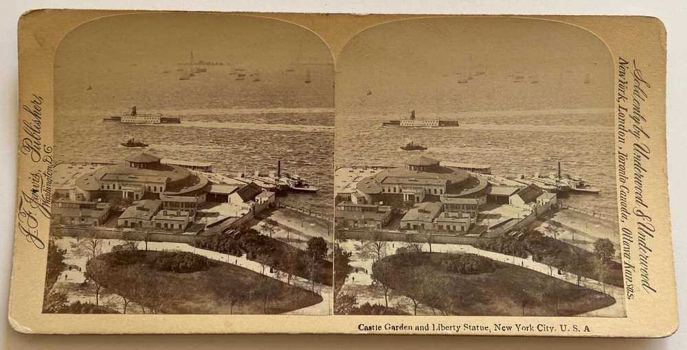 US New York Castle Garden And Statue Of The «Liberté» Photo Stereo Vintage