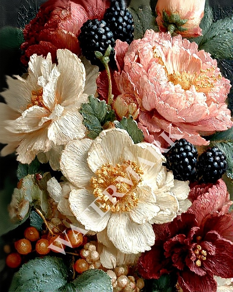 Digital Image Bouquet of Flowers Berries Picture Wallpaper Desktop Wall Art A79