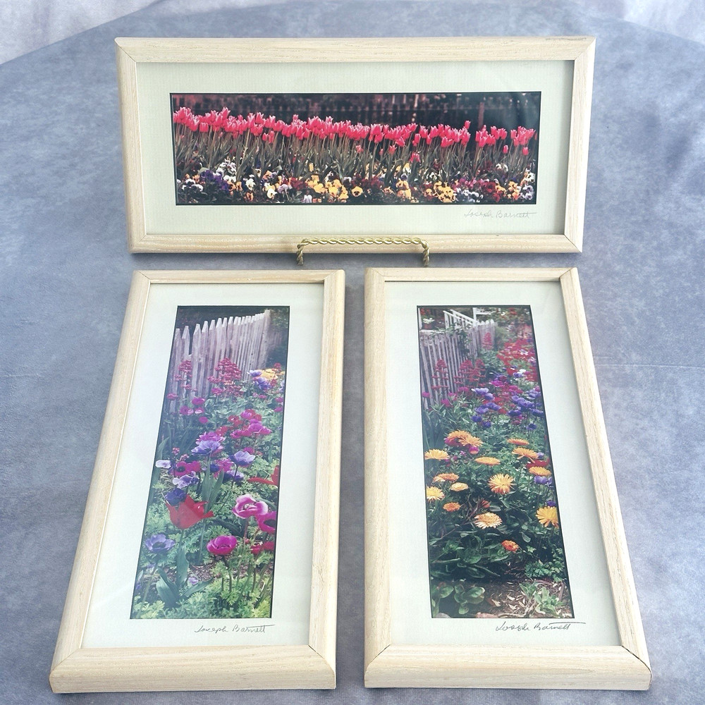 Signed Joseph Barnett Floral Photo Prints Set Maine Artist Framed Garden 6×12