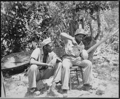 WWII African Americans Open Coconut To Get Cool Drink Saipan Enhanced Photo