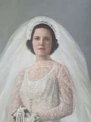 1940s 25×30 VTG Hand Colored Bridal Portrait Bride Wedding Canvas Board Signed