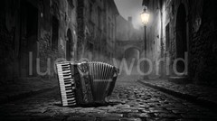 Vintage Accordion Noir Street Art B&W Moody Digital Download Printable Poster