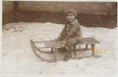 Vintage, boy, very proud with the sleigh, photo: around 1910 -1920, DIN A 4