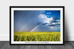Country Photography Print – Picture of Double Rainbow and Wheat Field in Kansas