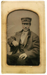 MID-19TH C AMERICAN ANTIQUE B & W OCCUPATIONAL TINTYPE RR CONDUCTOR