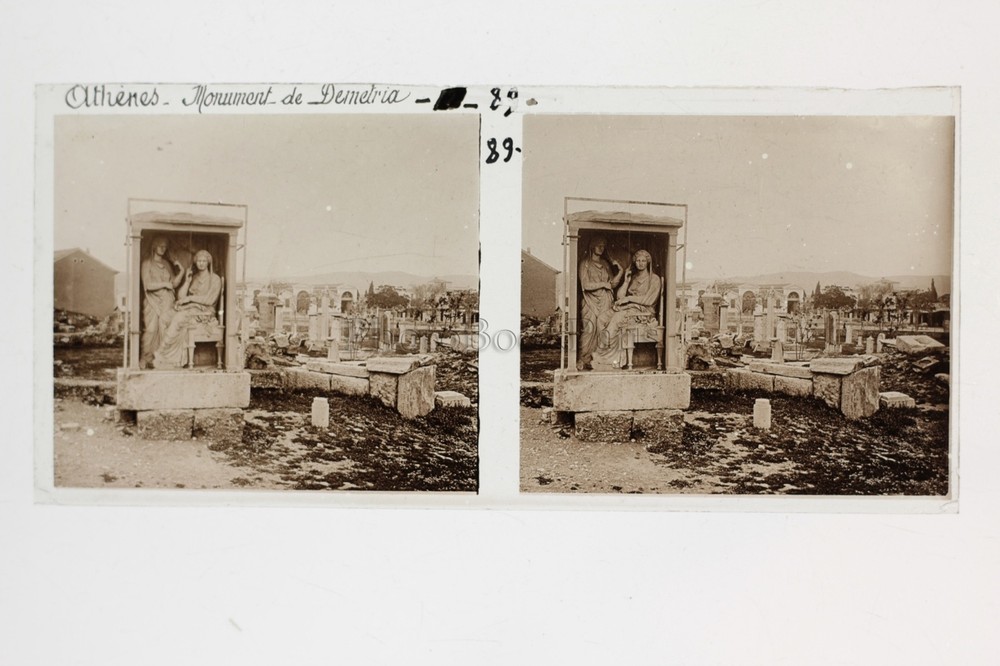 GREECE GREECE Athens Cemetery Ceramic Glass Plate Stereo Positive