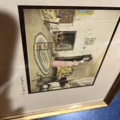 Wallace Nutting WINDING AN OLD TALL CLOCK, 1913 signed & frame Color Photo 8.5×7