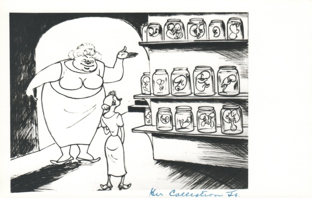 1964 RARE John Olday Real Photo SIGNED Satirical Cartoon Her Collection POSTCARD