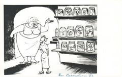 1964 RARE John Olday Real Photo SIGNED Satirical Cartoon Her Collection POSTCARD