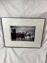 Brooklyn Bridge W/ Twin Towers At Night, Black & White Picture Signed 2002