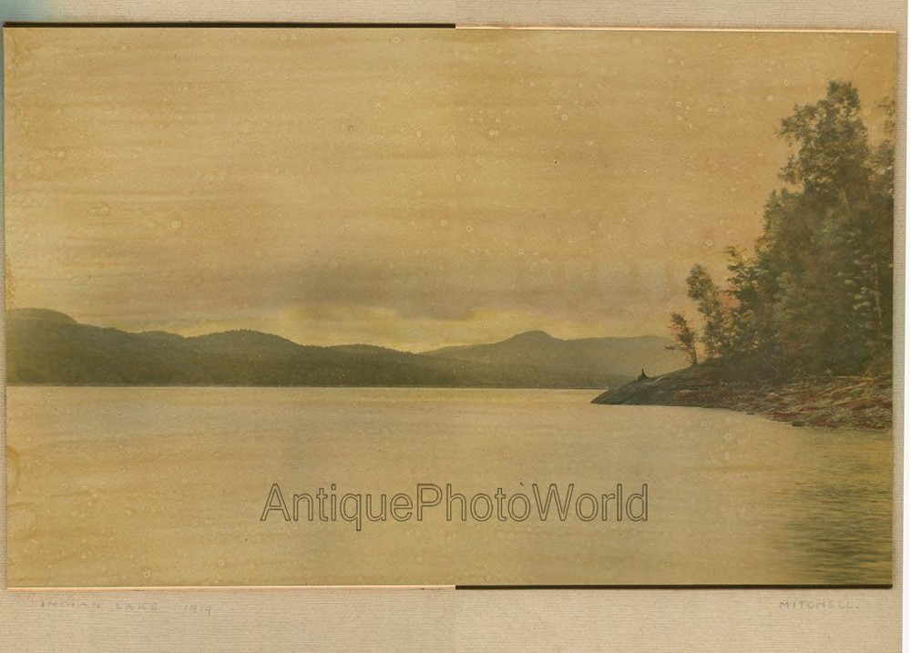 Indian Lake view antique 1919 hand tinted art photo by Mitchell