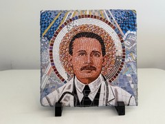 Icon of Saint Jose Gregorio Hernandez, Fine Stone Rock Slate 7.5 x 7.5, exelent